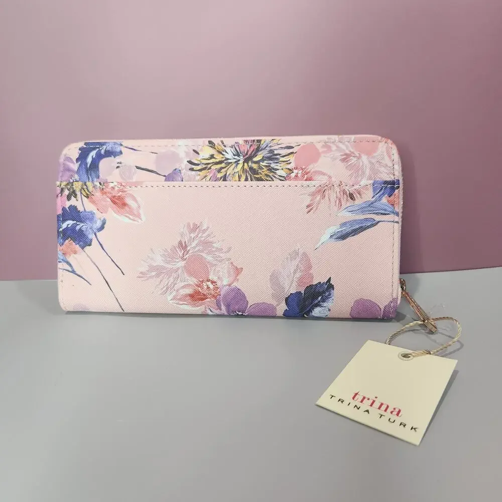 Trina‎ Turk Ligh Pink Floral Zip Around Long Wallet NIB